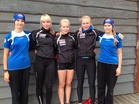 Vasemmalta: Maija, Tiia-Maria, Jessika, Auli ja Jenni Haanjan kisoissa.